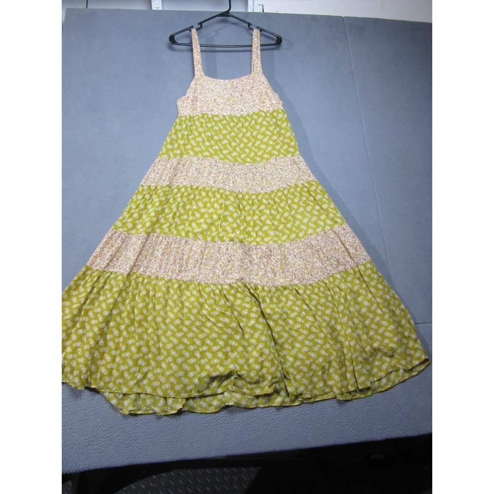 Madewell Dress Women Medium Green Ditsy Floral Tiered A-Line Sleeveless Tie Back